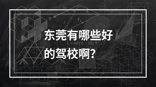 东莞有哪些好的驾校啊？